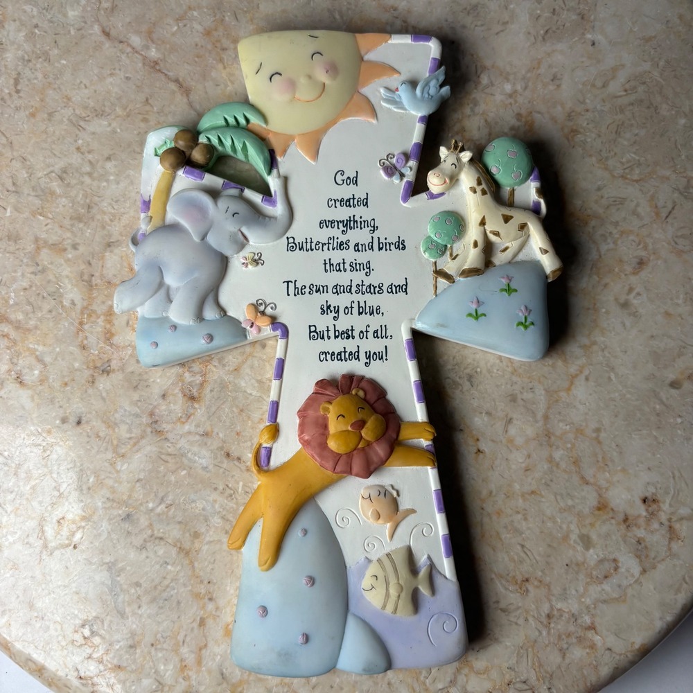 Roman Inc Wall Cross 8.5" Multicolor God Created Everything Animals Nursery VTG